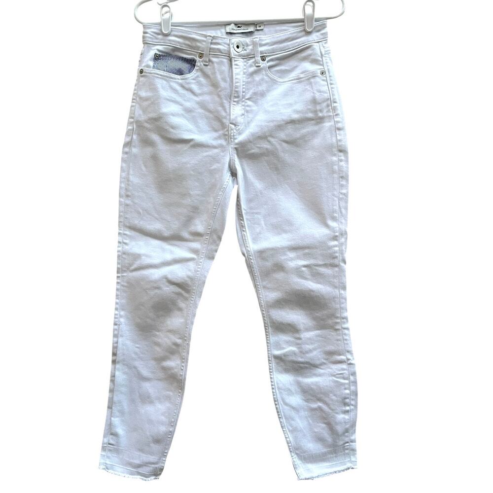 Vineyard Vine High Rise Skinny White Jeans Raw Hem Women's Size 28